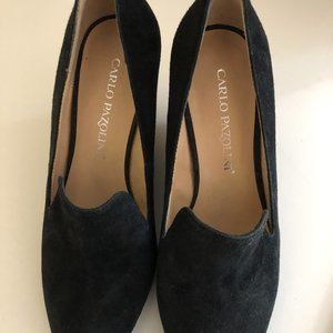 Blue suede wedge shoes